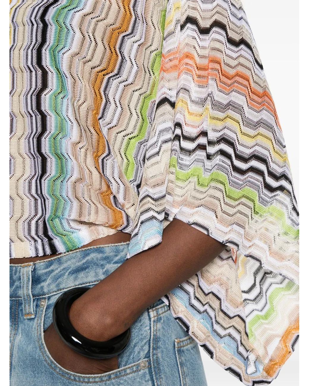 Missoni White Chevron-Knit Long-Sleeve Top