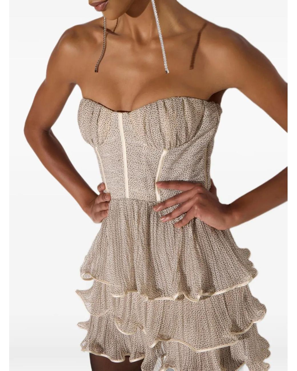 Elisabetta Franchi Natural Crepon Mini Dress With Micro-Polka Dot Print