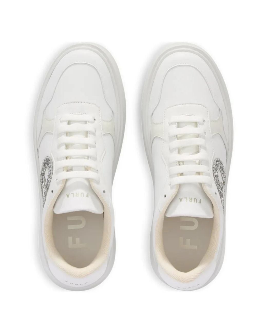 Furla White Logo-Glitter Sneakers