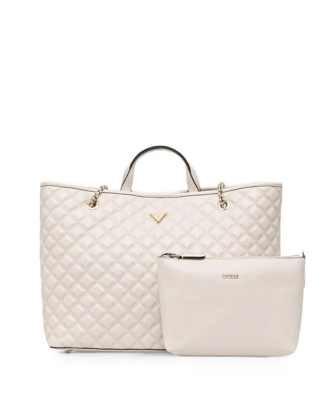 Guess Natural Quilted Logo-Plaque Tote Bag