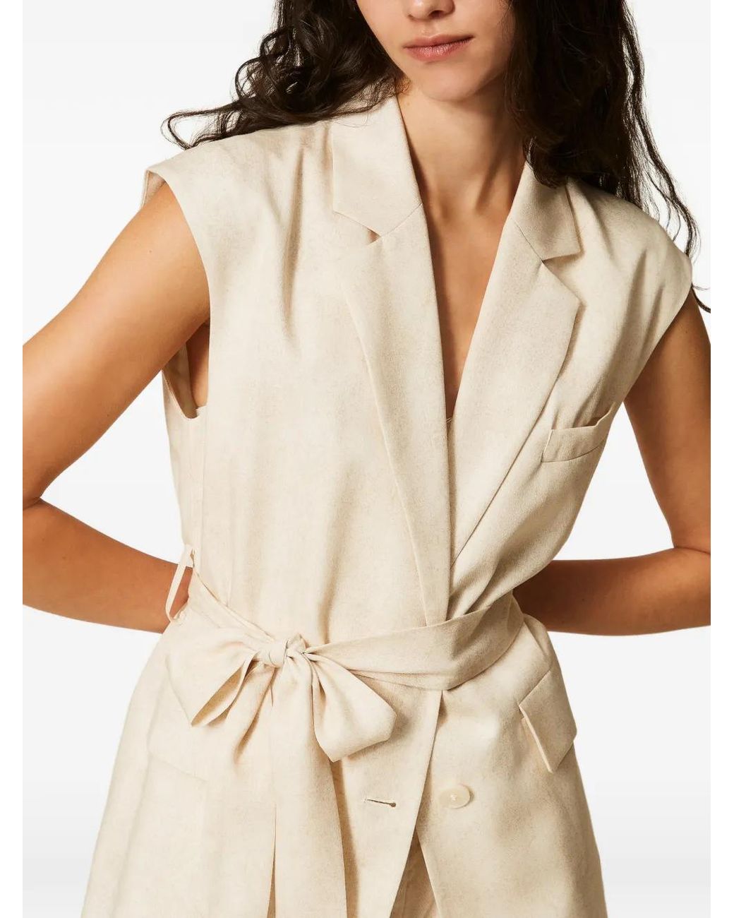 Twinset Natural Sleeveless Jacket With Print And Belt