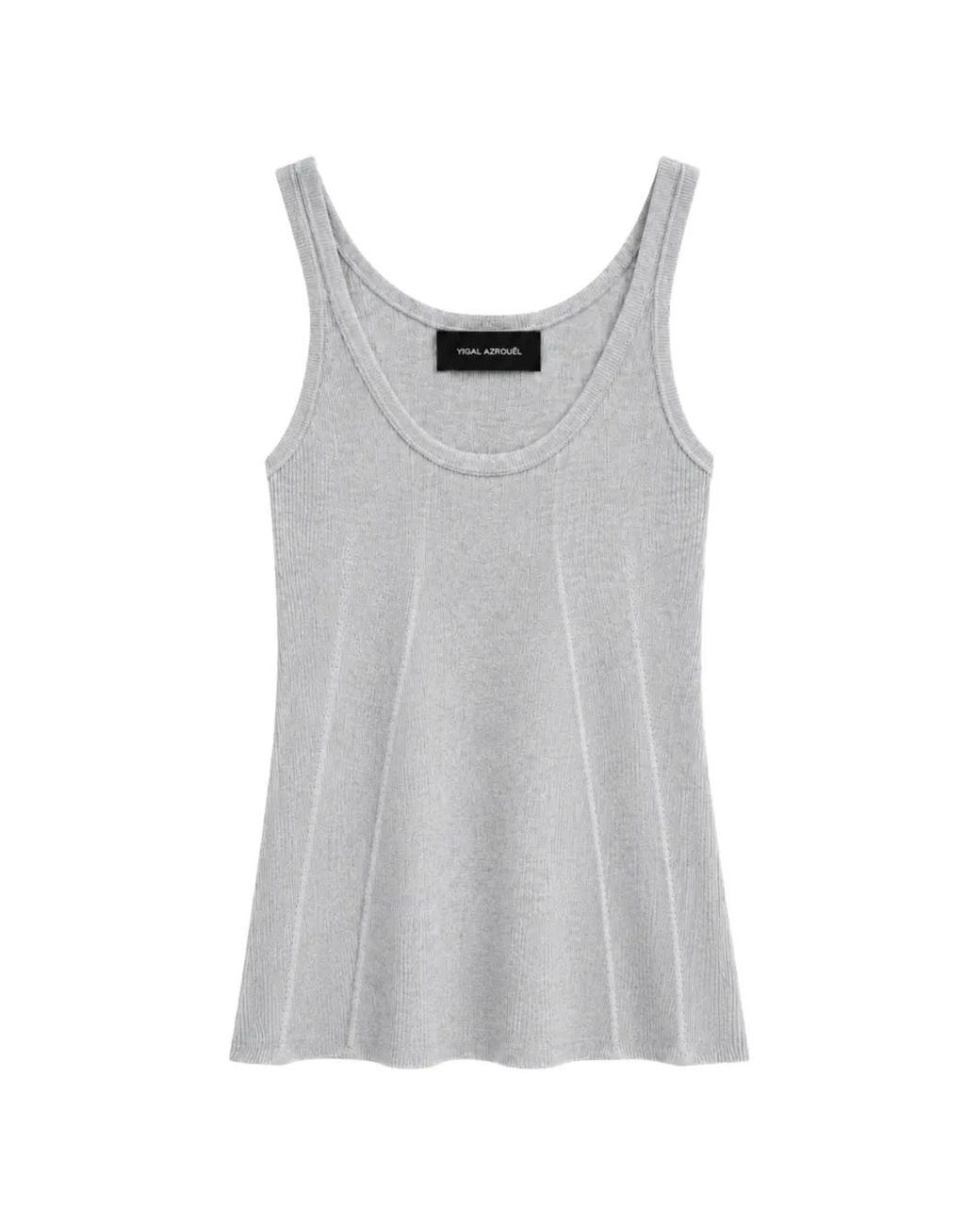 Yigal Azrouël Gray Fine-Ribbed Tank Top