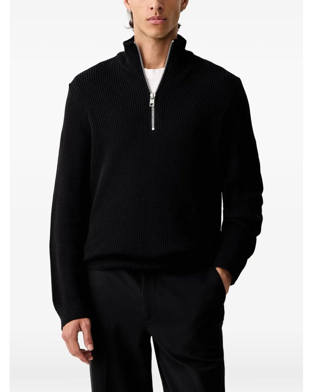 Marc O' Polo Black Ribbed-Knit Half-Zip Sweater for men