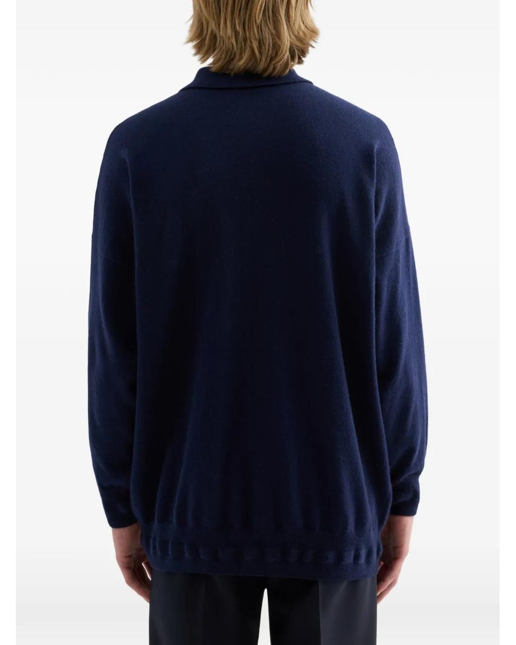 Jil Sander Blue Cashmere Polo Cardigan for men