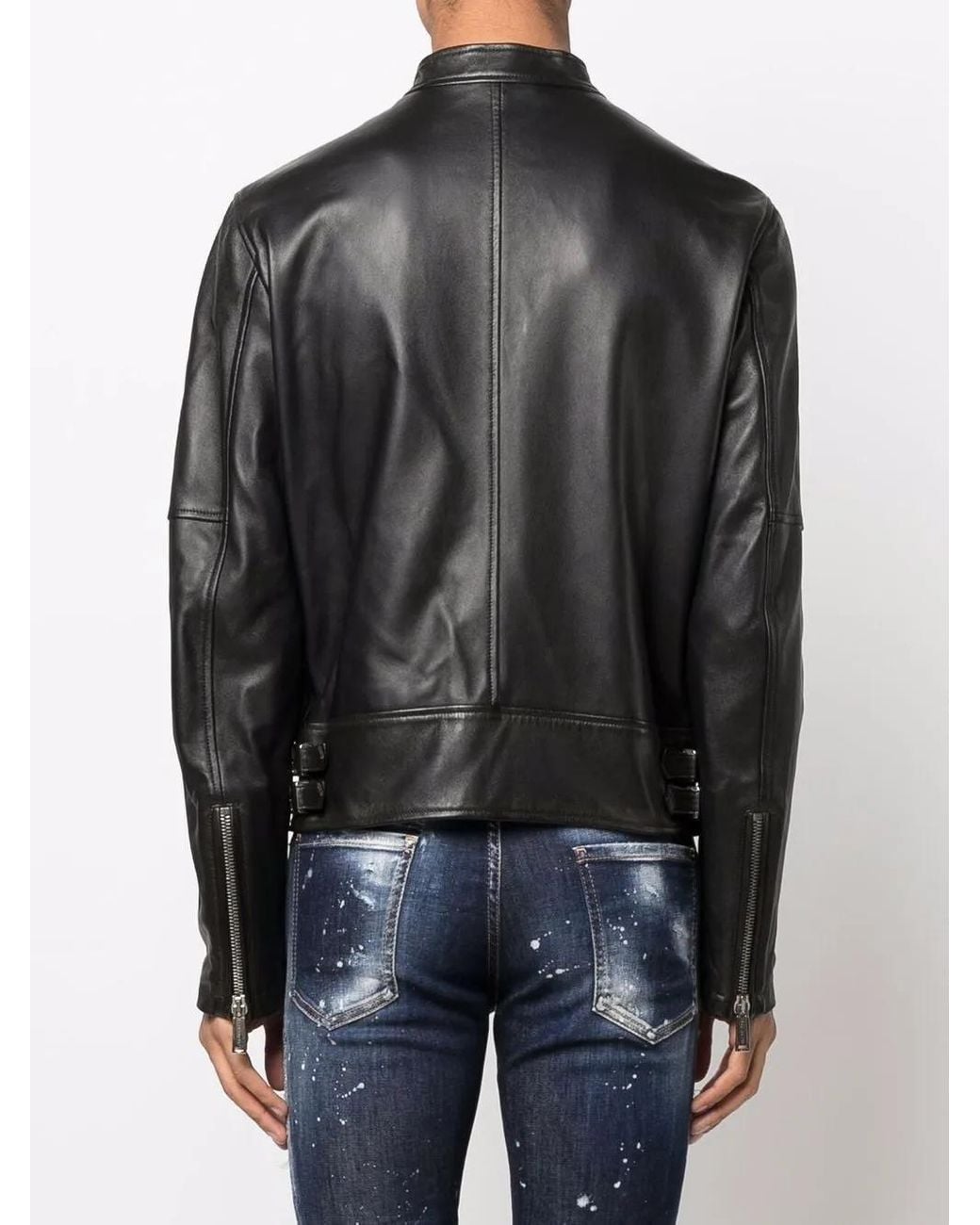 DSquared² Black Zippered Leather Jacket for men