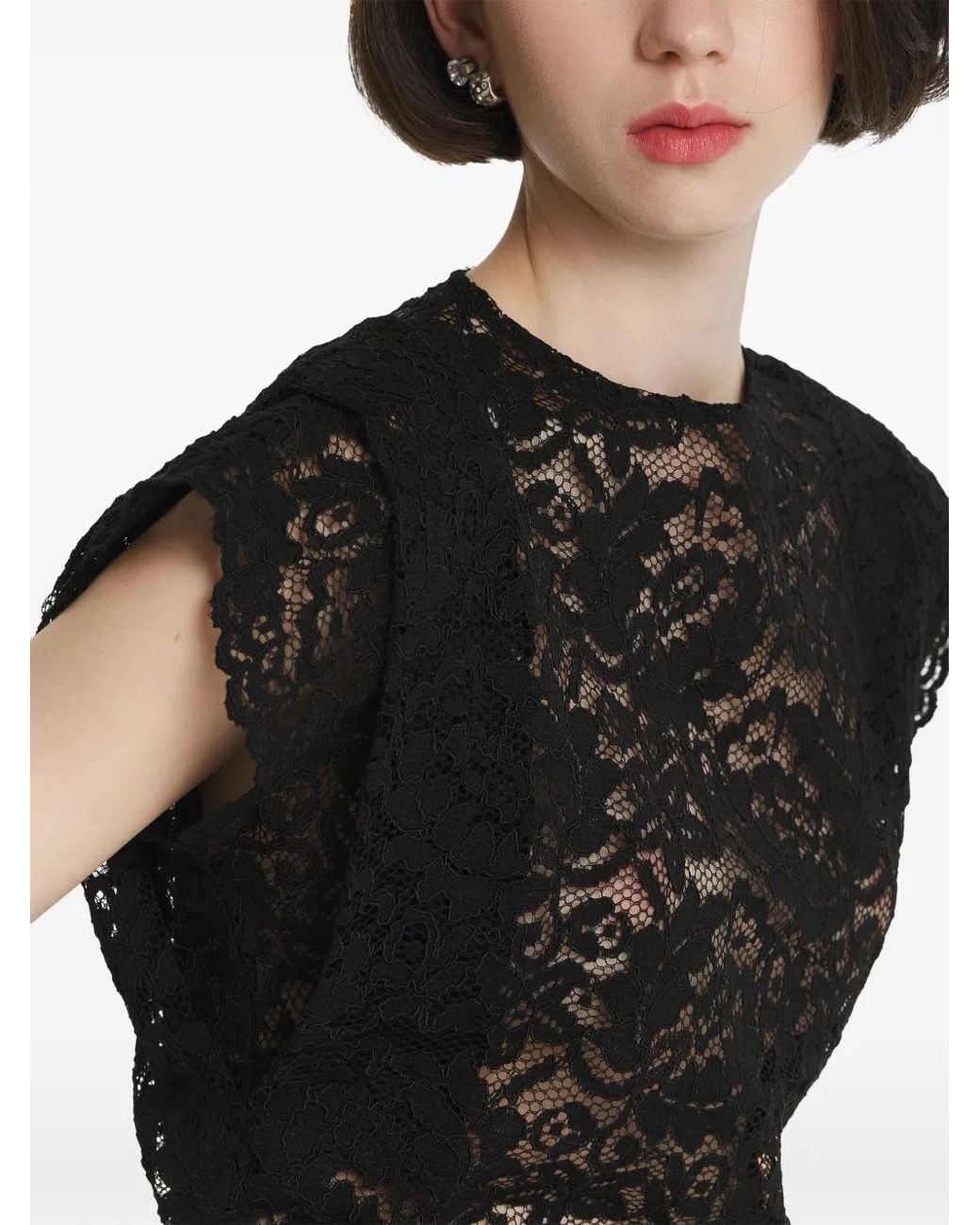 2310 STUDIO Black Lace Scalloped-Edge Top