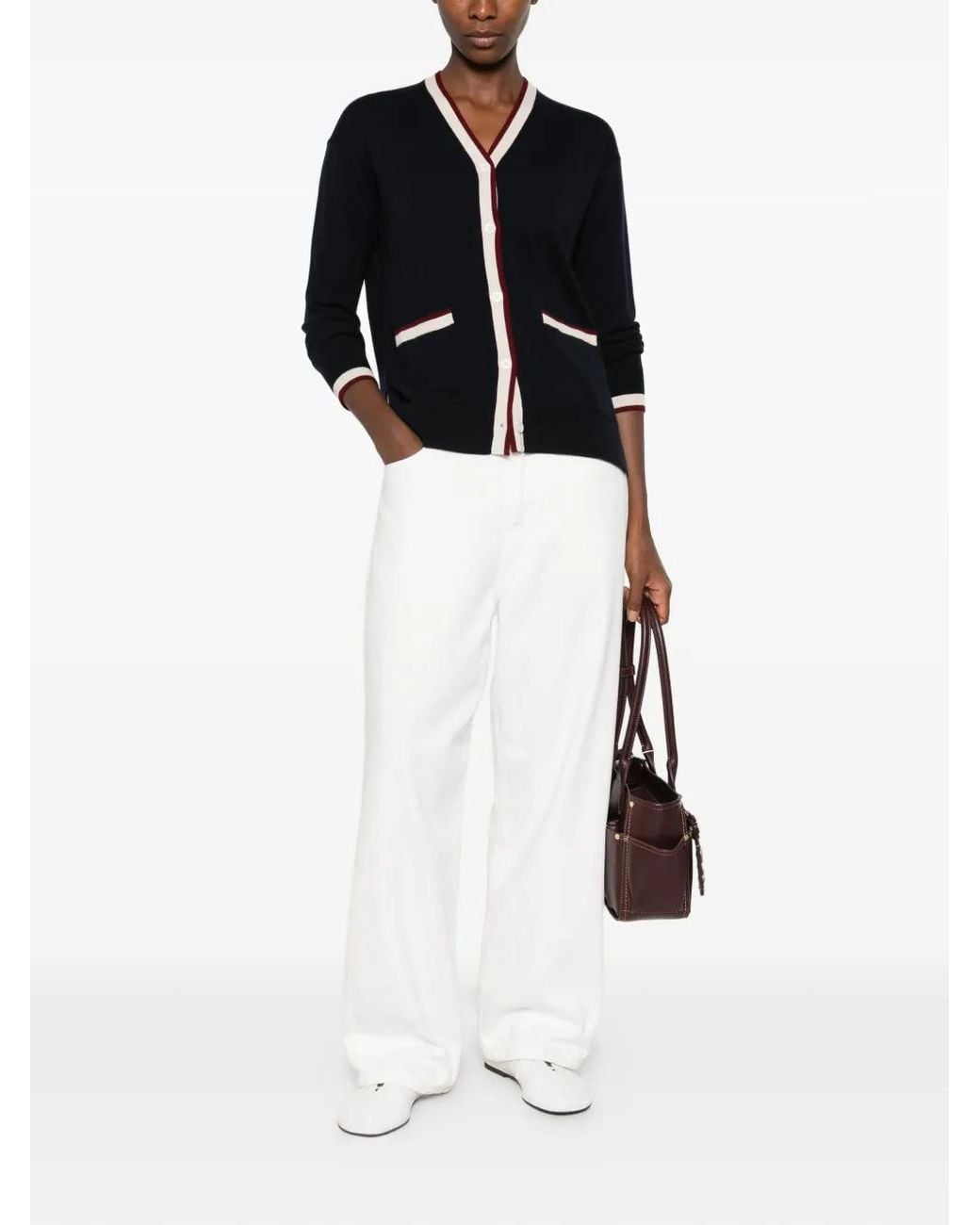 Max Mara Black Contrast-Trim Front-Pocket Cardigan