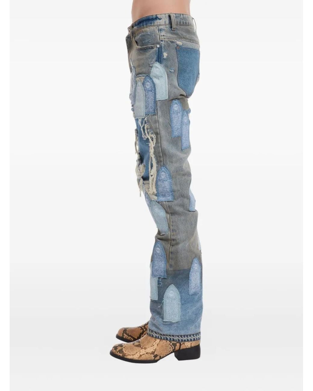 Who Decides War Blue Patched Arch Jeans for men
