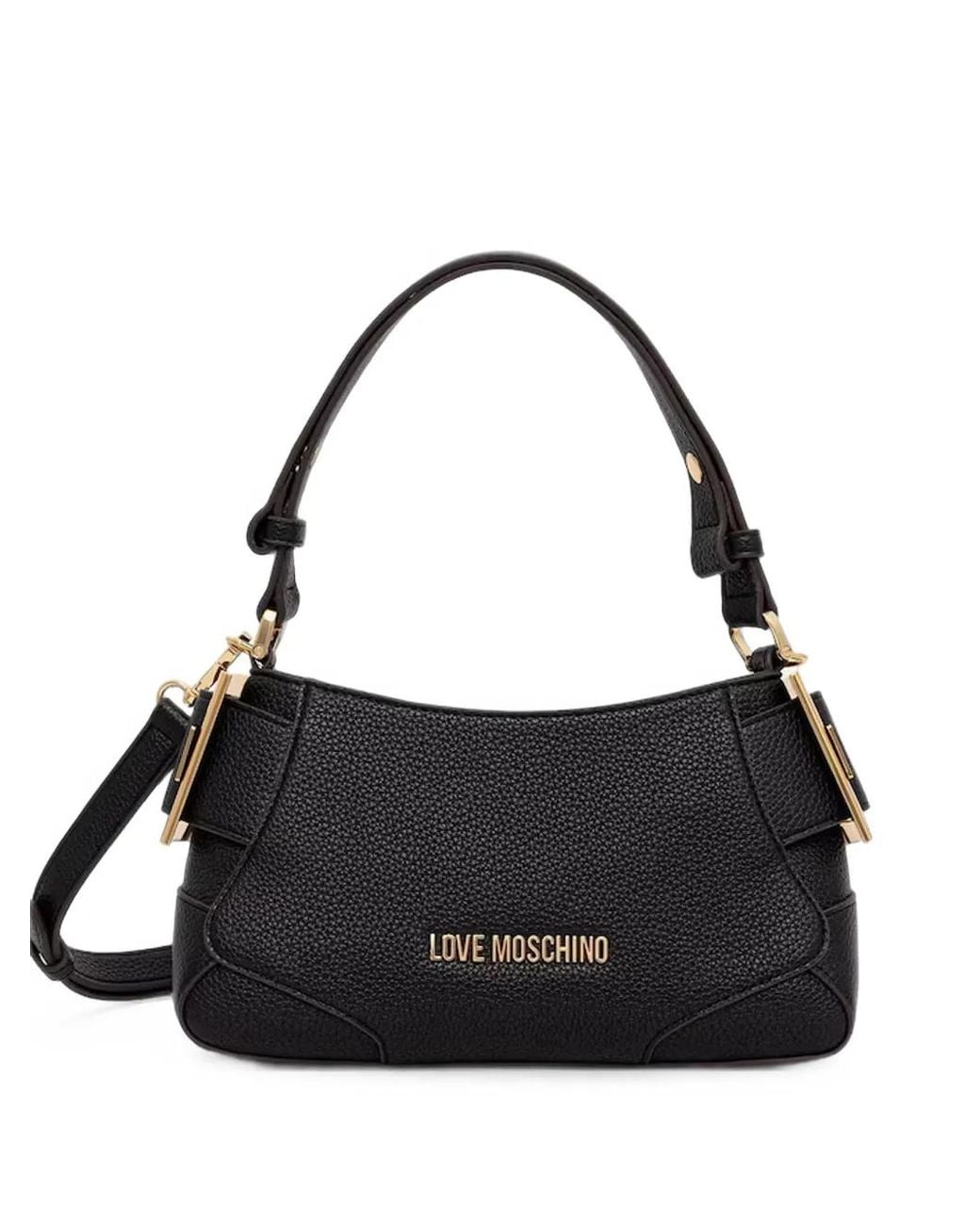 Love Moschino Black Logo-Plaque Buckled Tote Bag