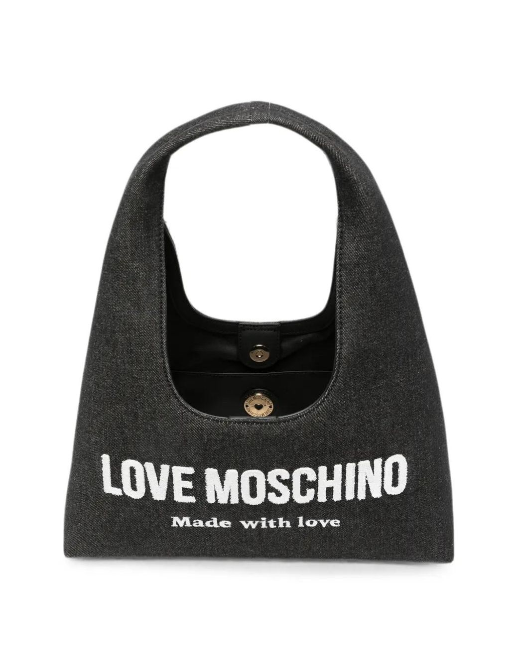 Love Moschino Black Logo-Appliqué Denim Shoulder Bag