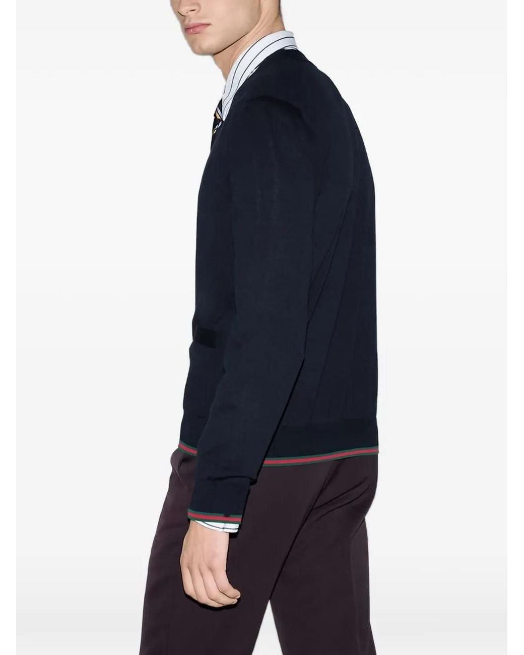 Gucci Blue V-Neck Long-Sleeved Cardigan for men
