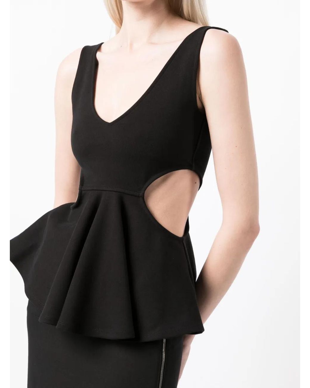 Goen.J Black Cut-Out Ruffled Top