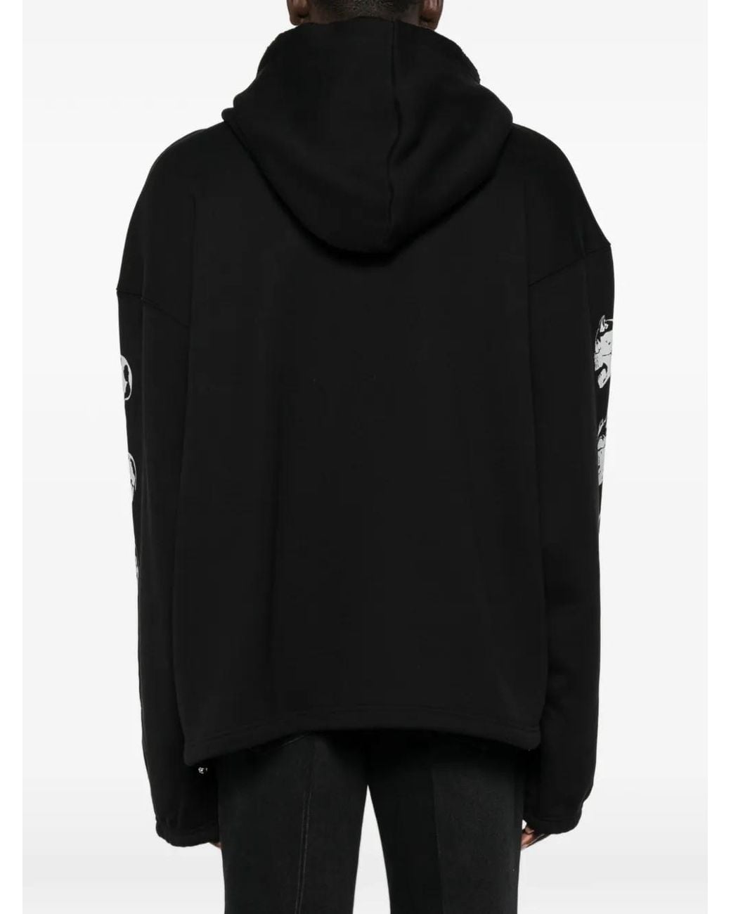 THUG CLUB Black Graphic-Print Snap-Button Hoodie for men