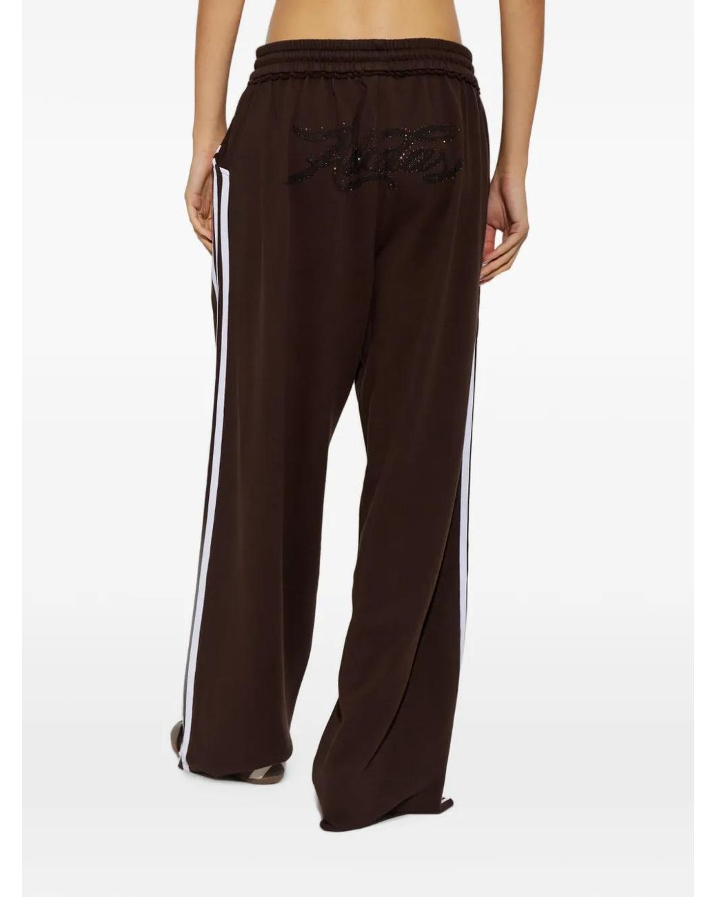 Adidas Brown Logo-Embroidered Side-Stripe Track Pants