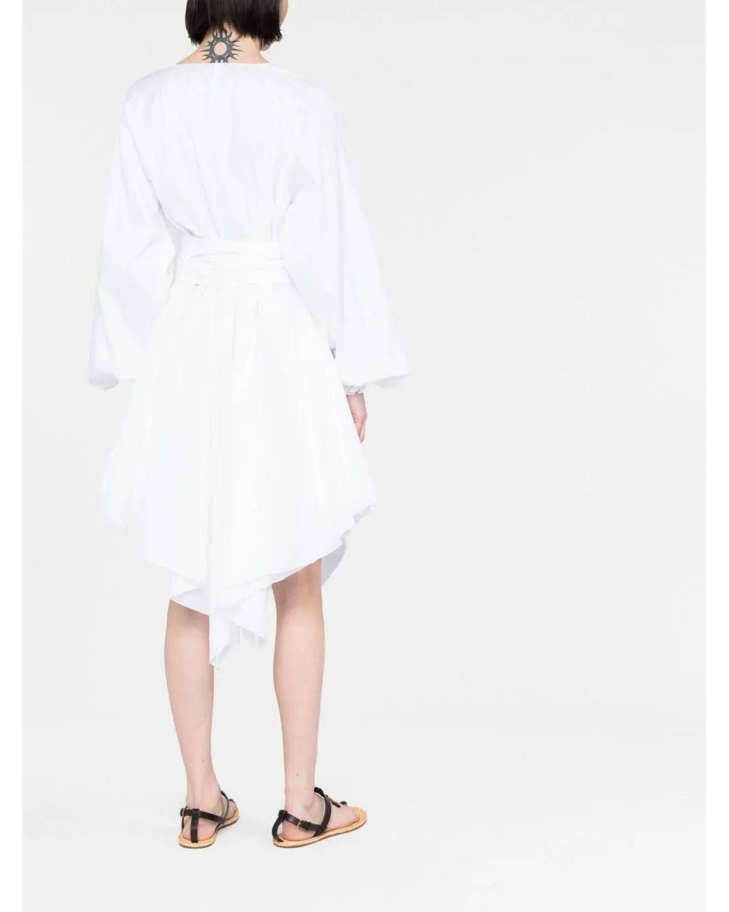 Alexandre Vauthier White Ruched-Detail Long-Sleeve Midi Dress