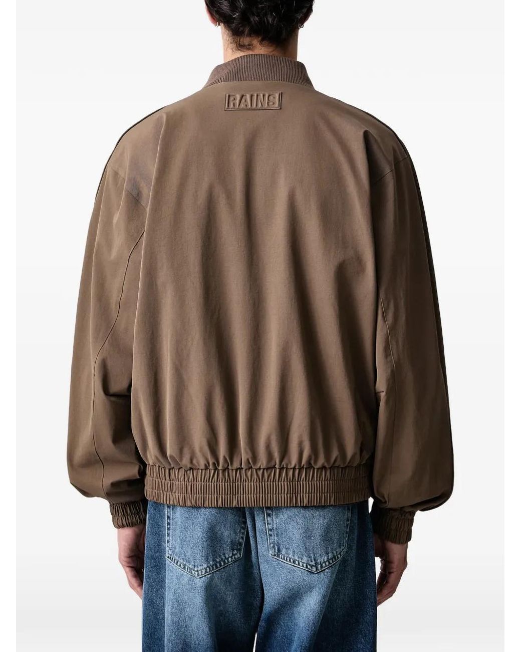Rains Brown Logo-Patch Bomber Jacket for men