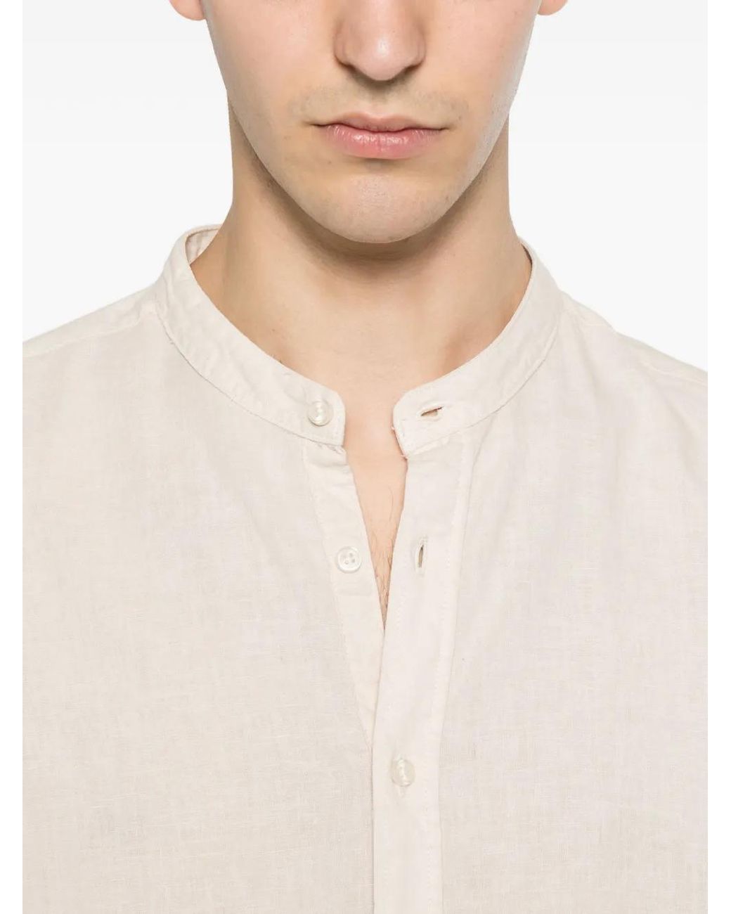 Imperial White Mandarin-Collar Long-Sleeve Shirt for men