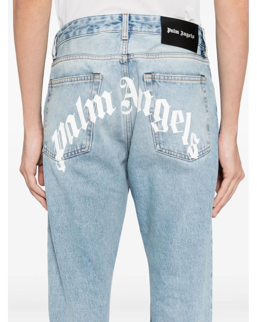 Palm Angels Blue Logo-Print Jeans for men