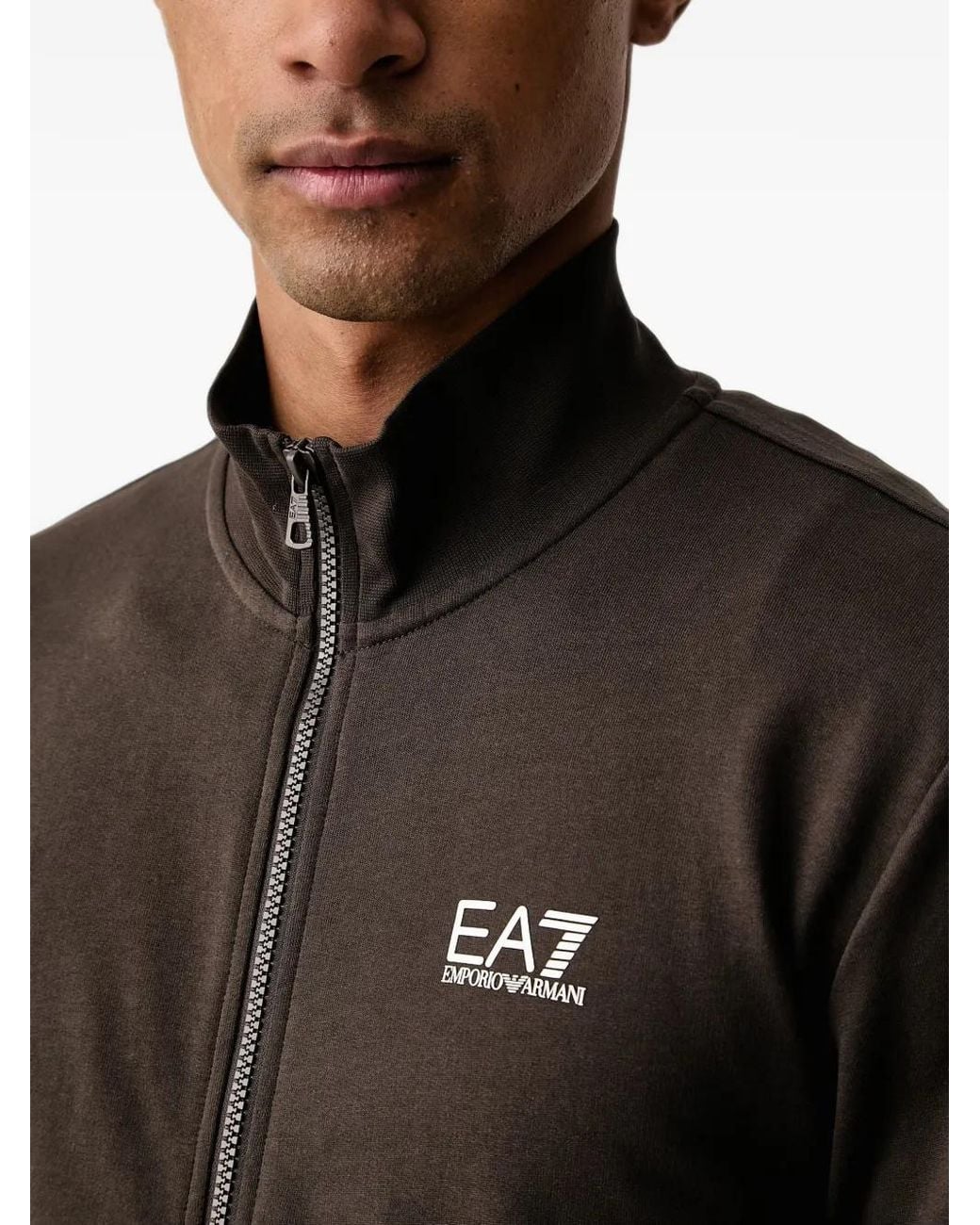 EA7 Black Logo-Print Zip-Up Sweatshirt for men
