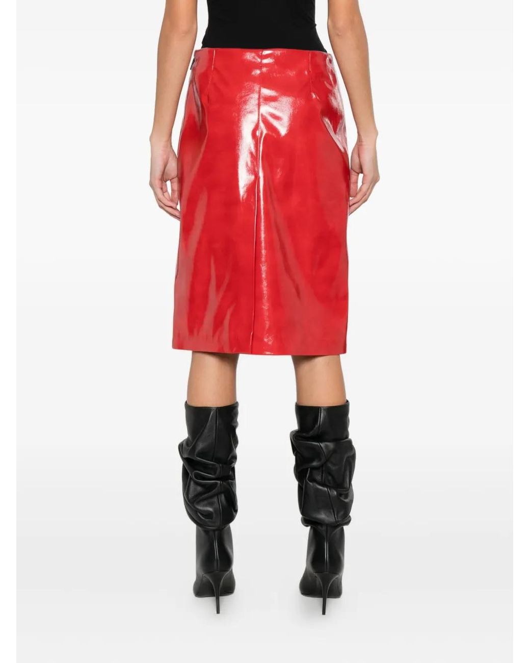 MSGM Red High-Waisted Fitted Skirt