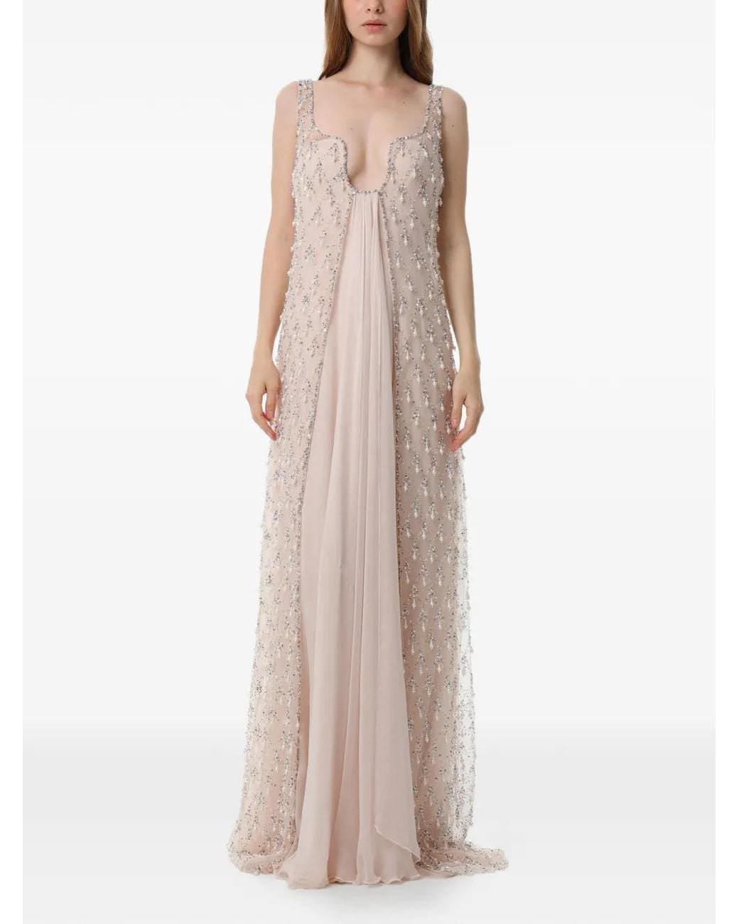 Dina Melwani Pink Embellished Maxi Dress Set