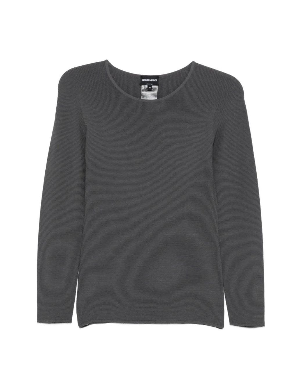 Giorgio Armani Gray Ribbed Round-Neck Sweater