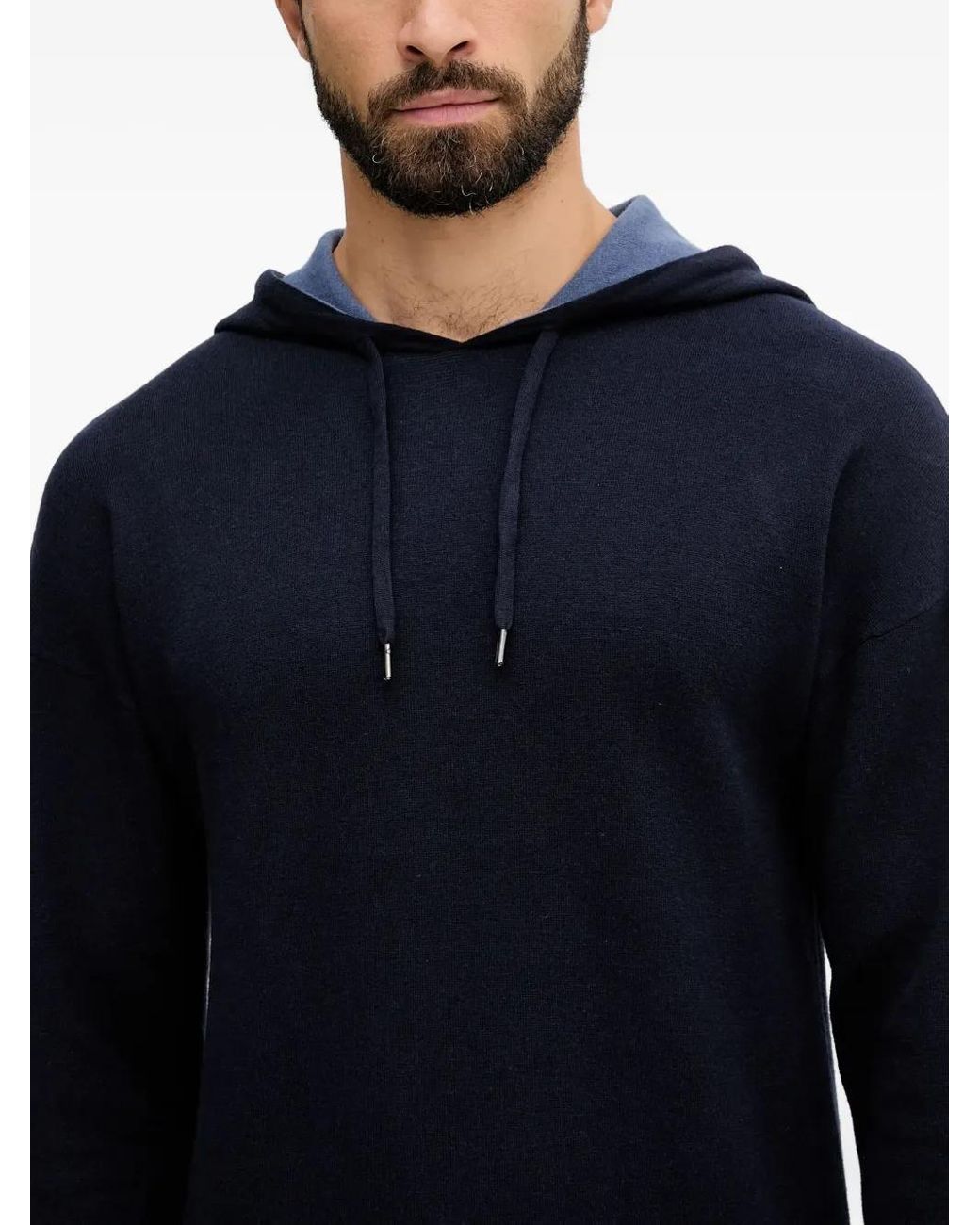 Benetton Blue Knitted Hoodie for men
