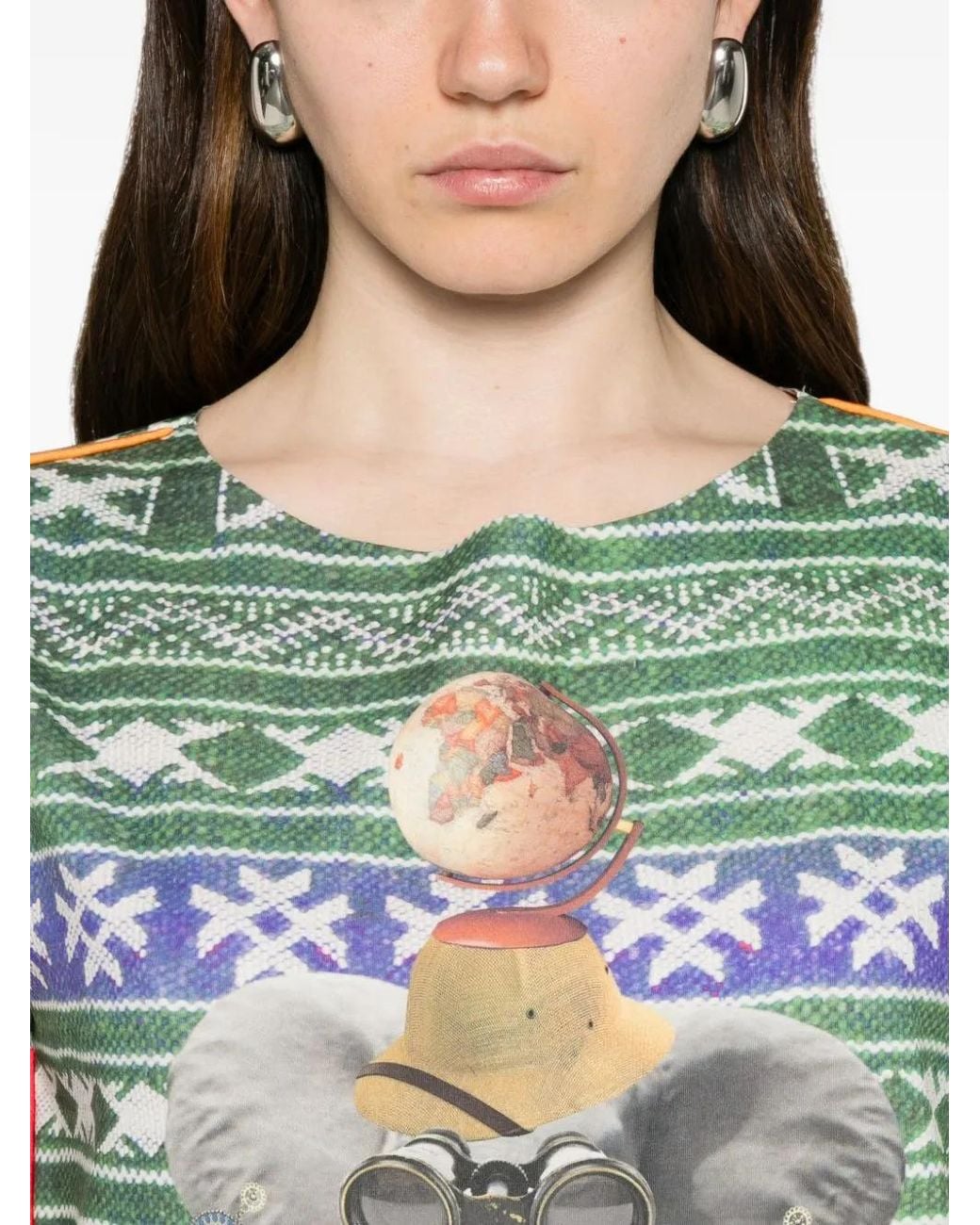 The Artistylist Green Elephant-Print Cap-Sleeve T-Shirt