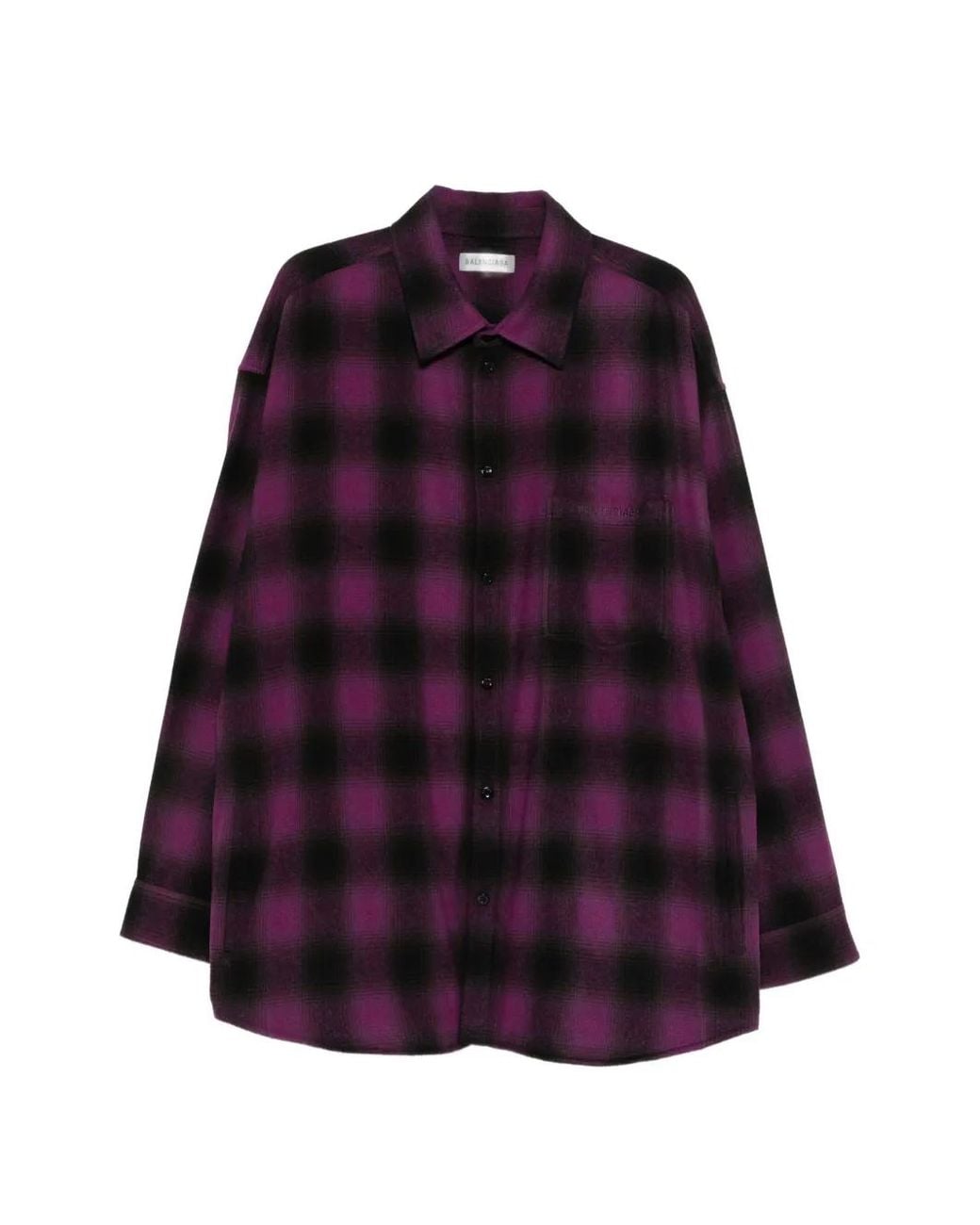 Balenciaga Purple Check-Pattern Logo-Embroidered Shirt for men
