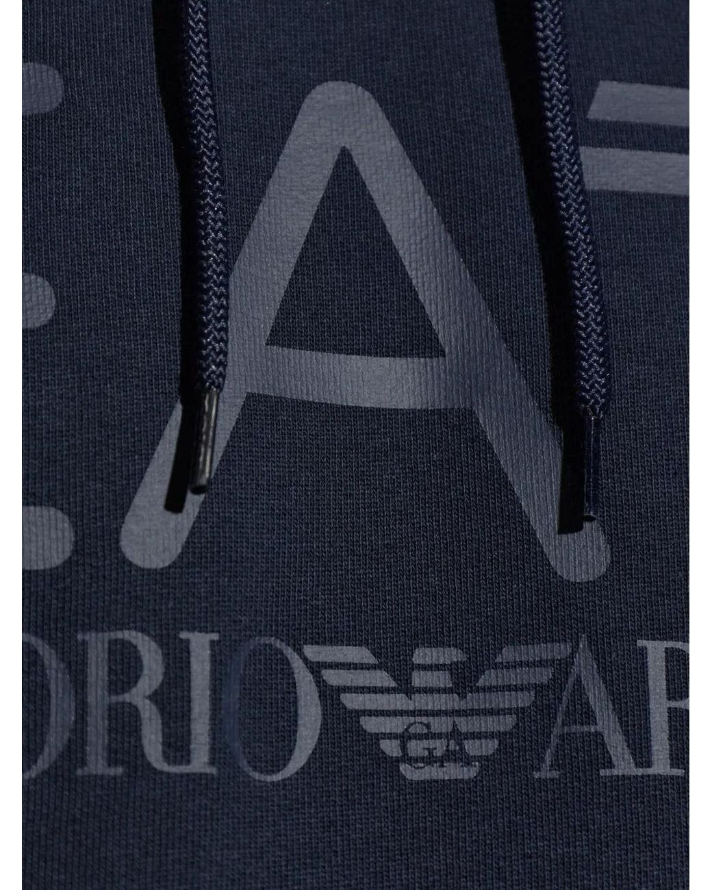 EA7 Blue Logo-Print Drawstring Hoodie for men