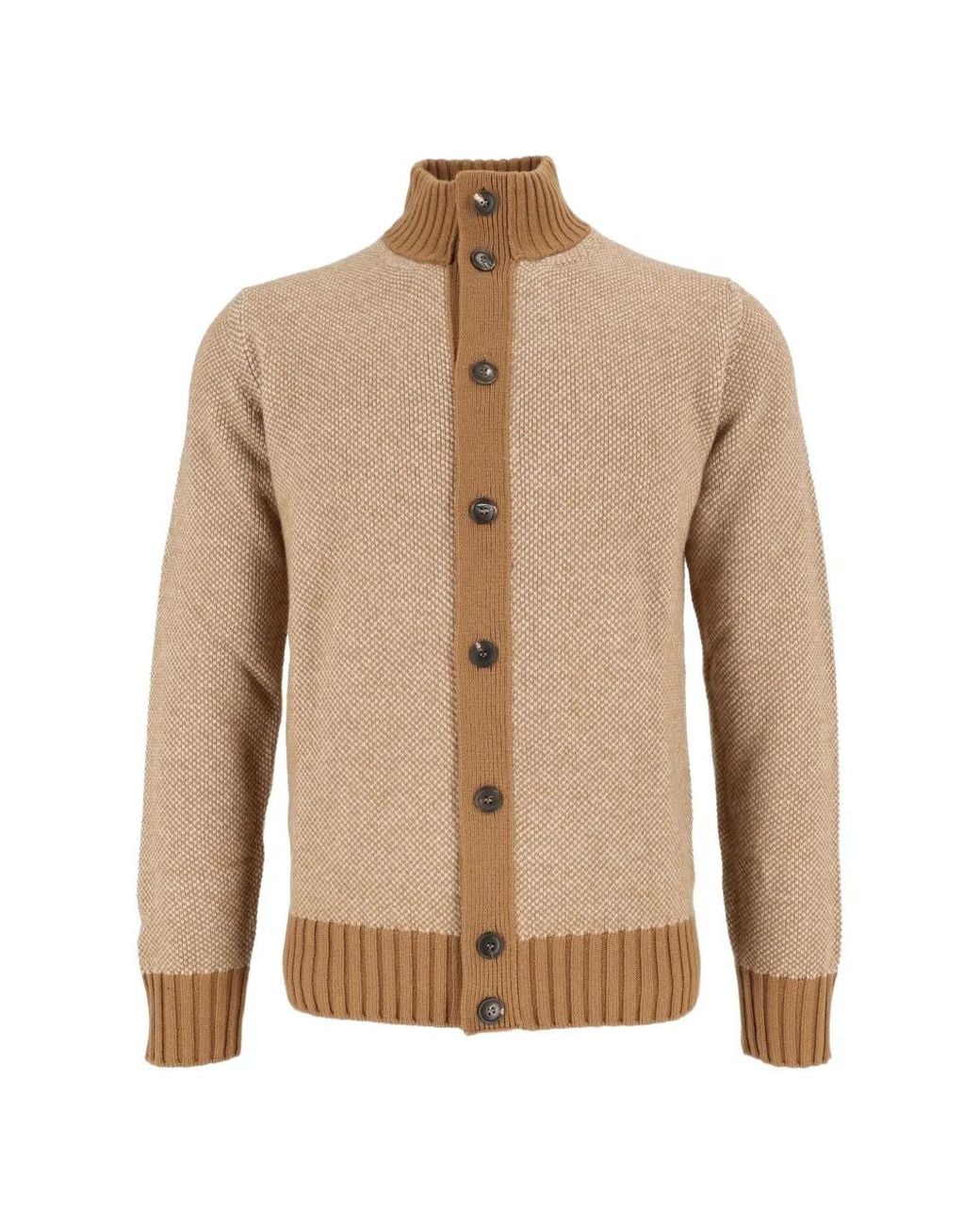 FILIPPO DE LAURENTIIS Natural Button-Up Knitted Cardigan for men