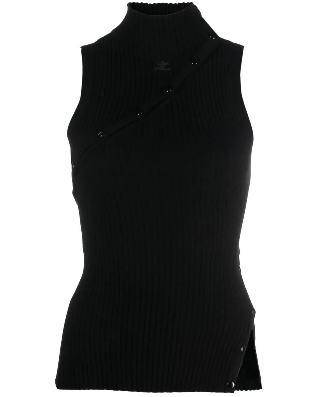 Courreges Black Logo-Embroidered Ribbed Tank Top