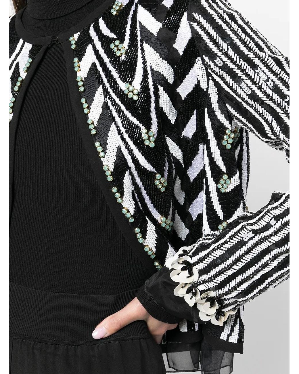 Giambattista Valli Black Bead-Embroidered Sequin Zigzag Jacket