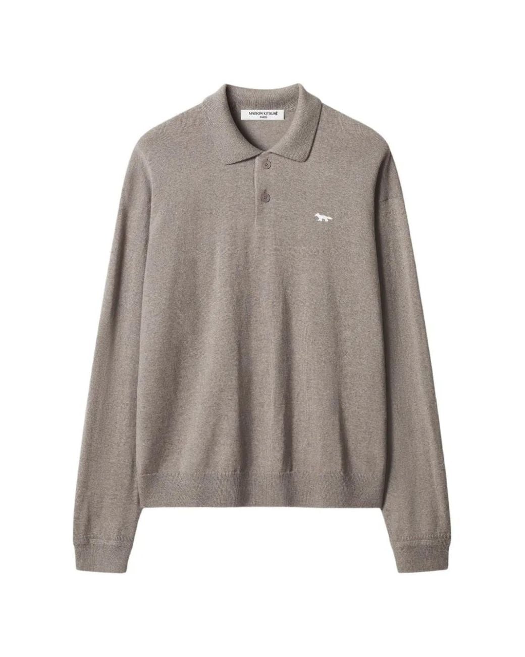 Maison Kitsuné Brown Fox-Patch Long-Sleeve Polo Shirt for men