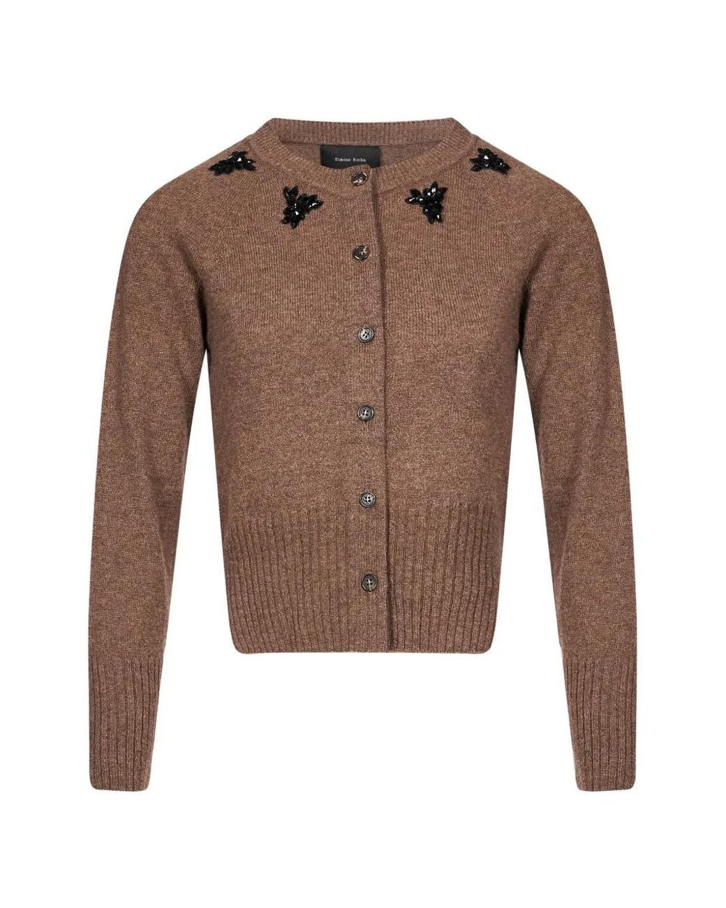 Simone Rocha Brown Bead-Embellished Cardigan