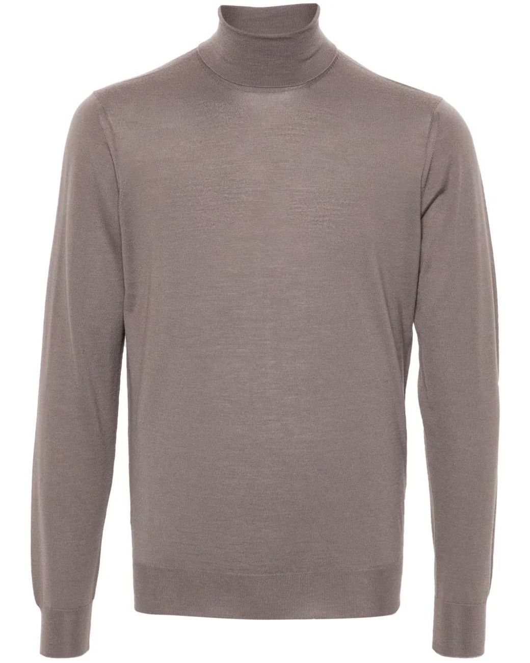 Drumohr Gray Fine-Knit Roll Neck Sweater for men