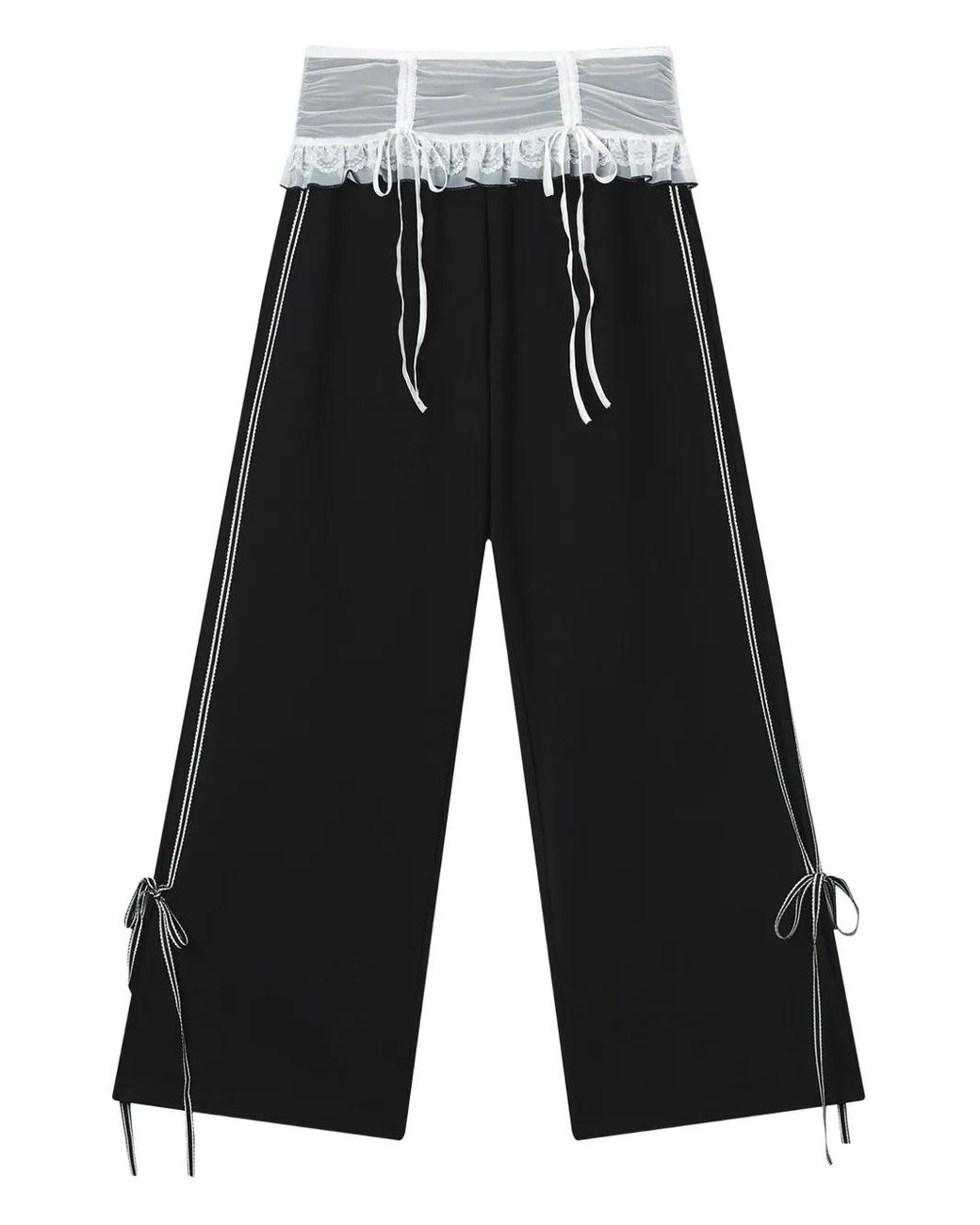B+ AB Black Ruffle-Detail Side-Stripe Trousers