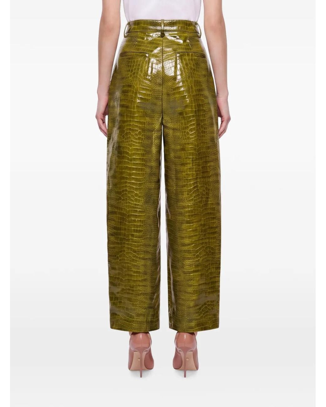 ROWEN ROSE Green Pantalon Ample À Effet Peau De Crocodile