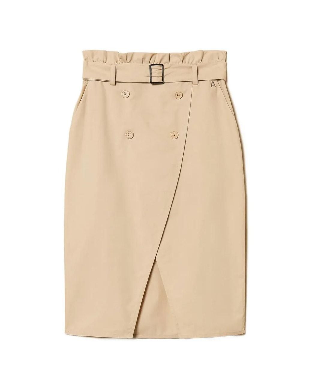 Twinset Natural Jupe Mi-Longue En Popeline À Taille Ceinturée