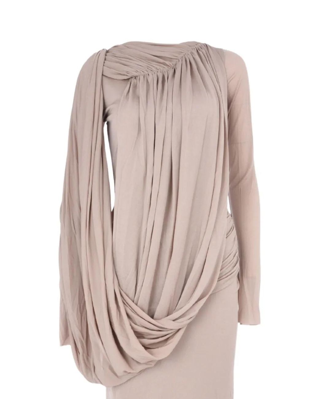 Chats by C.Dam Natural Flavia Asymmetrical-Drape Long-Sleeve Maxi Dress