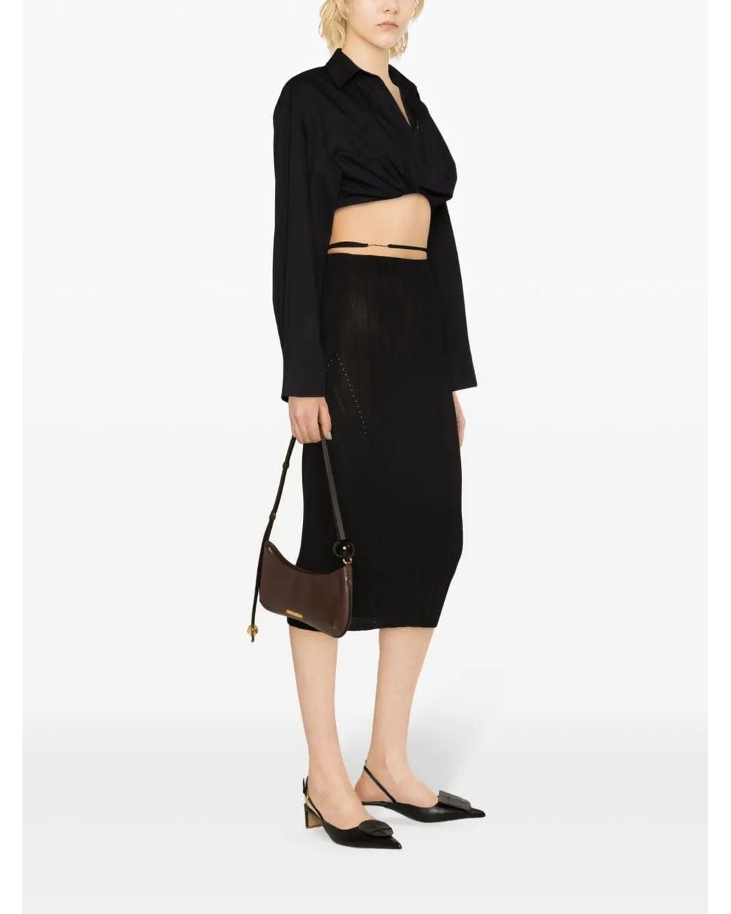 Jacquemus Black Lamb Leather Midi Skirt