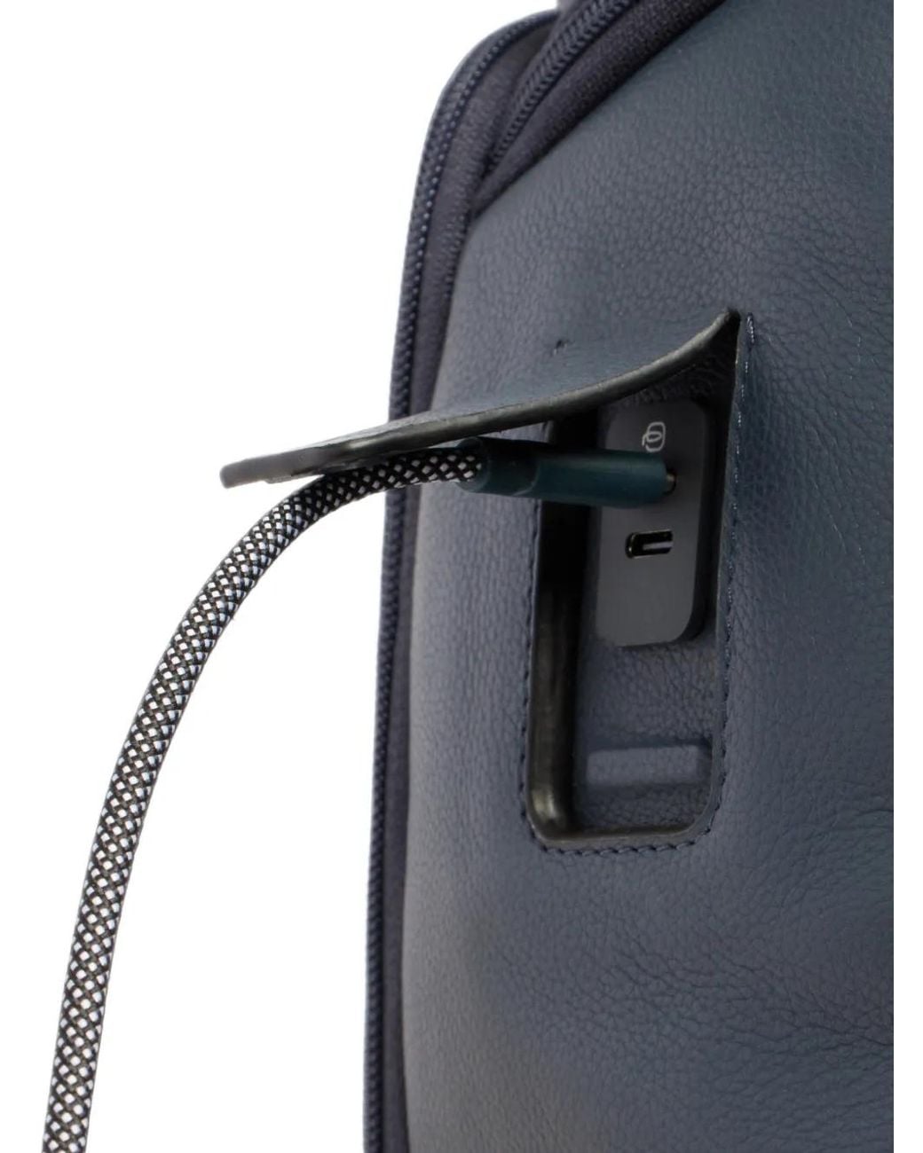Piquadro Blue Expandable Logo-Plaque Leather Backpack for men