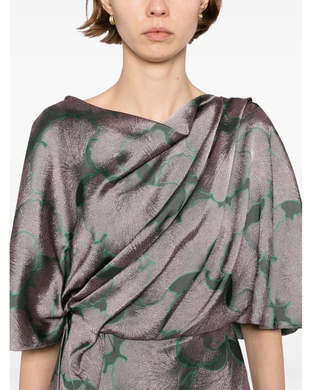 Amsale Gray Jacquard Cascading Draped Dress