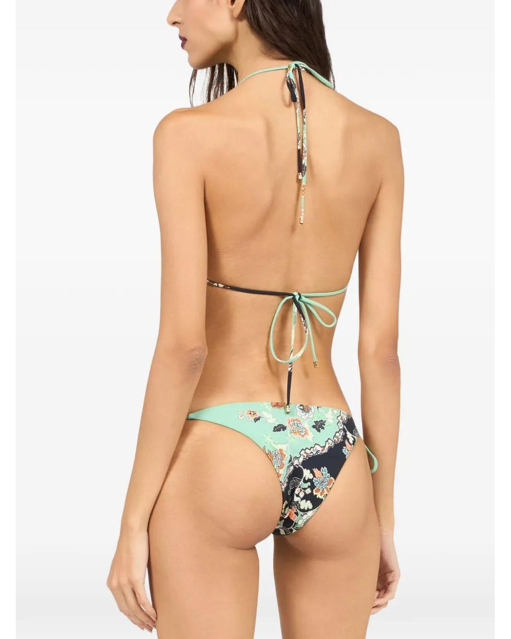 Roberto Cavalli Blue Floral-Print Triangle Bikini Top
