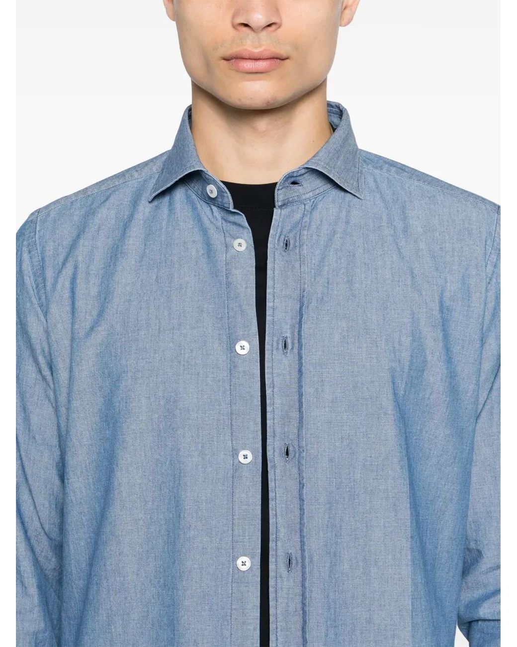 Dell'Oglio Blue Spread-Collar Cotton Shirt for men