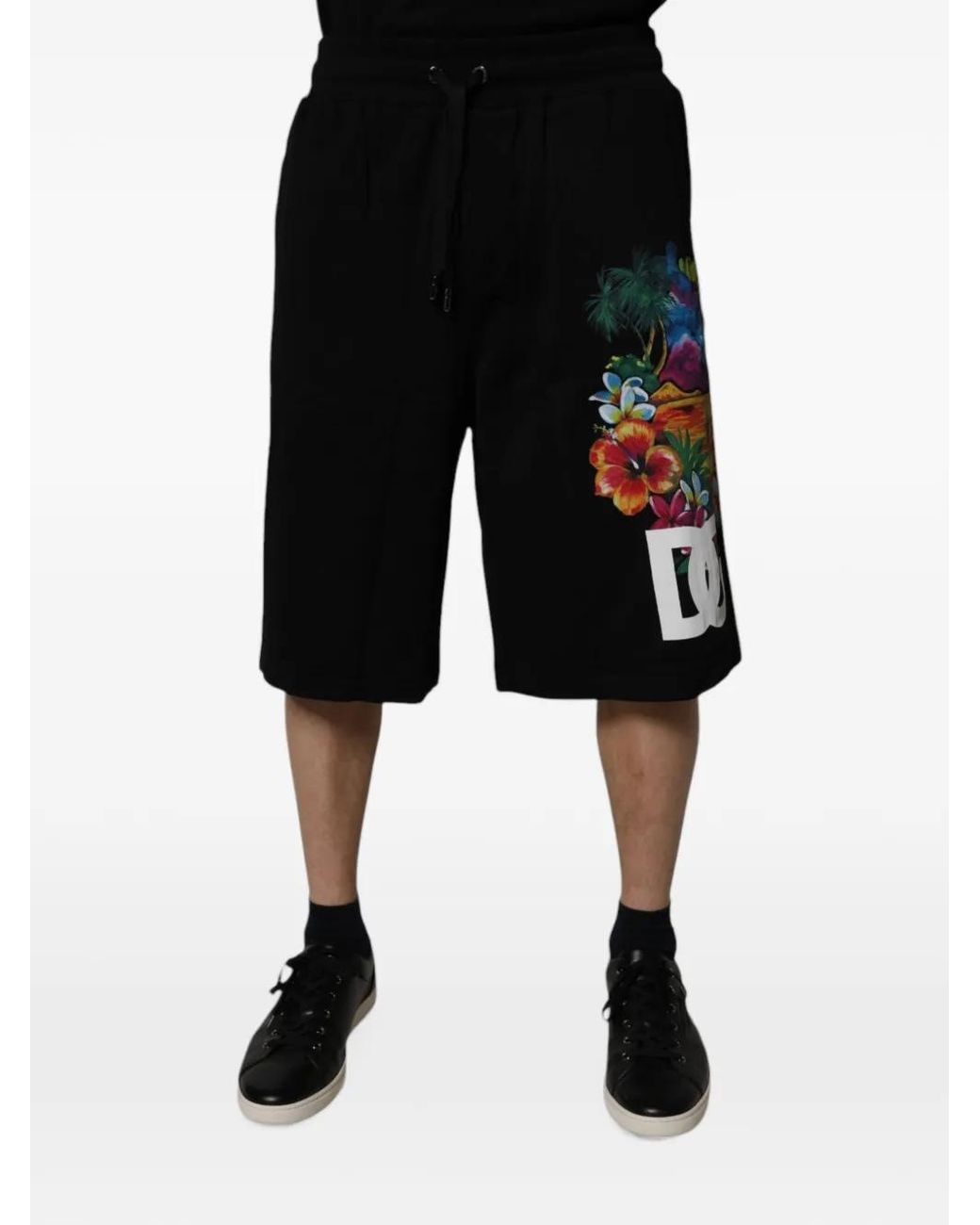 Dolce & Gabbana Black Tropical-Print Dg Shorts for men