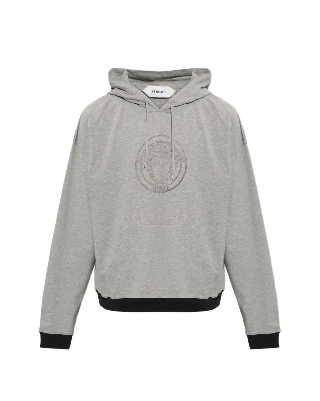 Versace Gray Printed Cotton-Jersey Hoodie for men