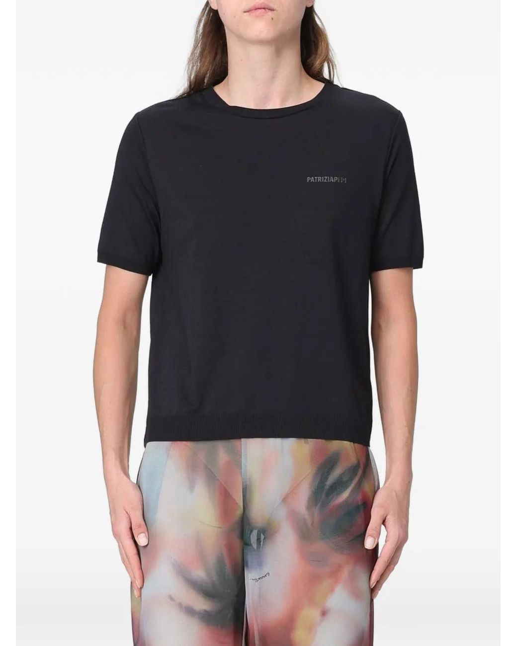 Patrizia Pepe Black Logo-Print Short-Sleeve T-Shirt