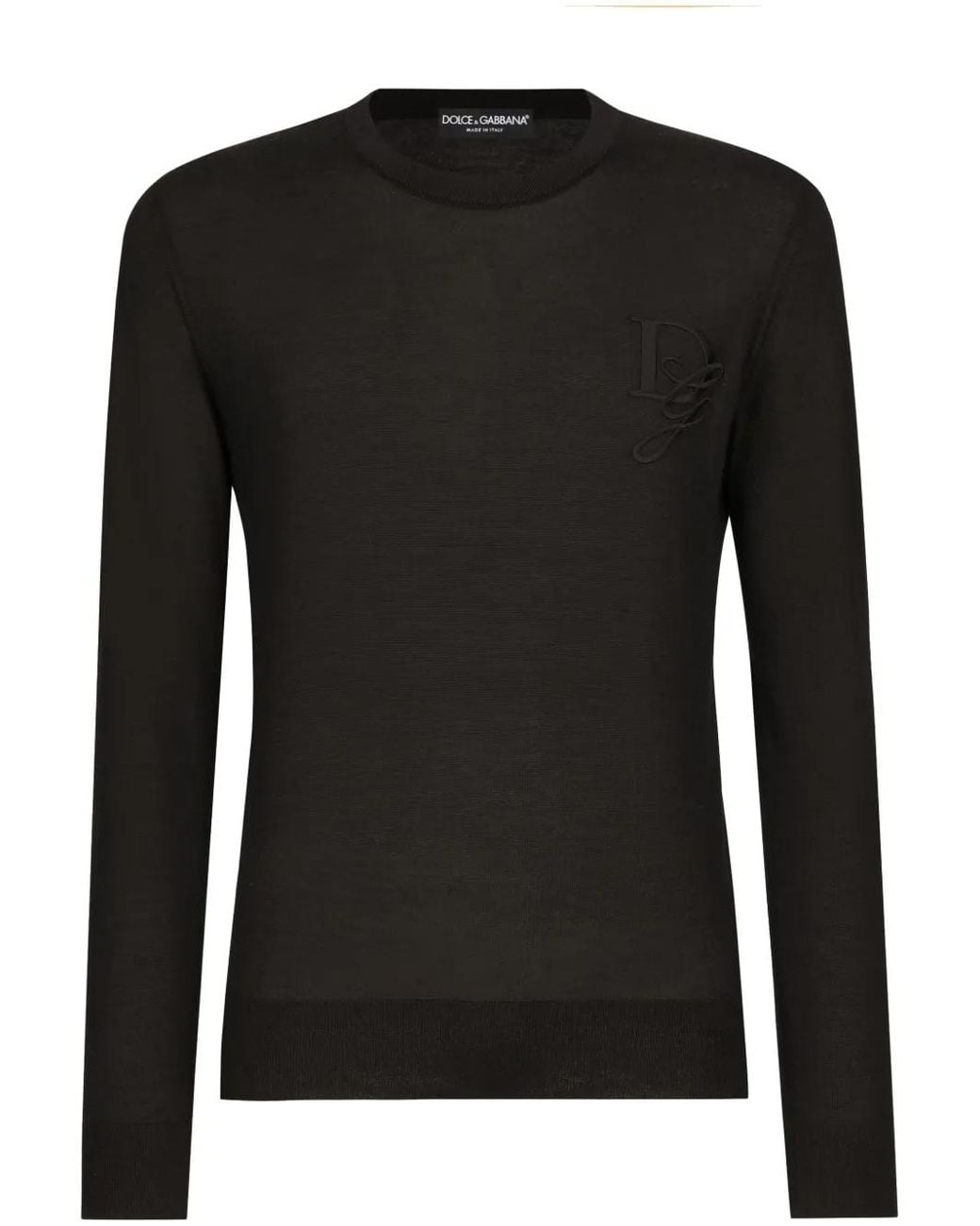 Dolce & Gabbana Black Cashmere Crew-Neck Logo Sweater for men