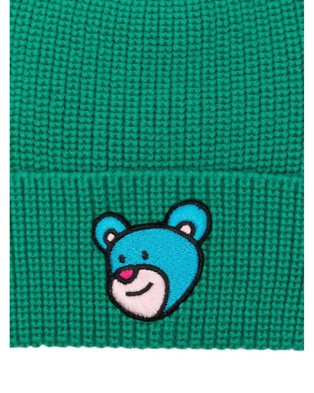INBETWEENERS Green Ribbed Teddy-Embroidered Beanie for men